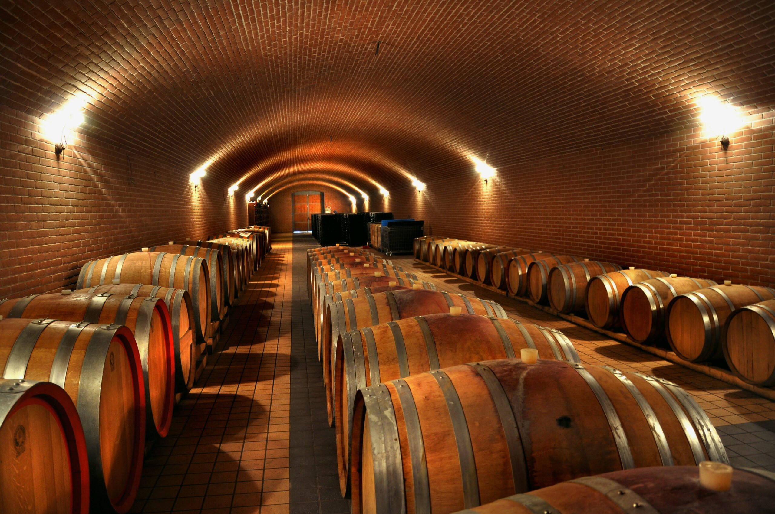 Non-alcoholic wine barrels after production