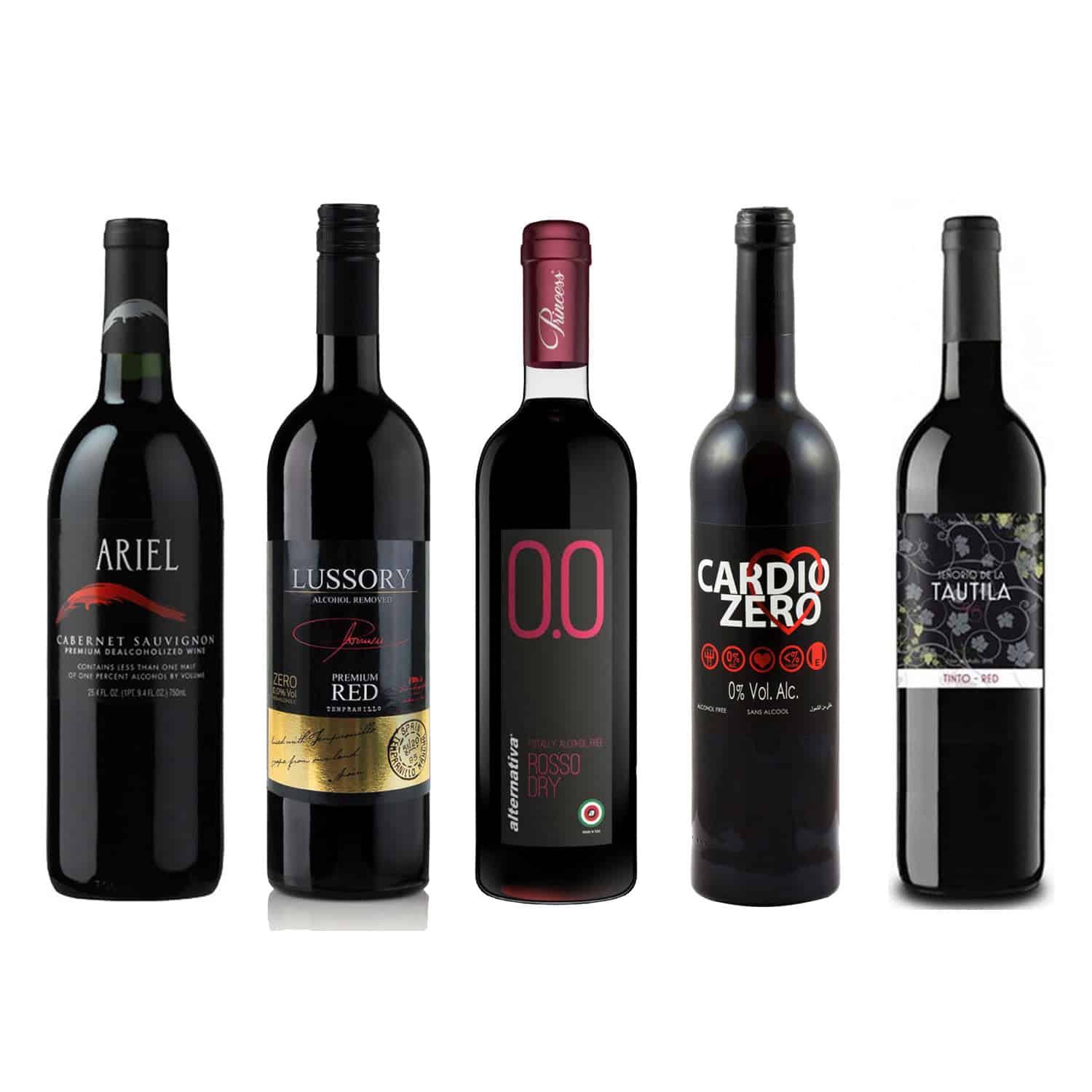 Red Wine Sampler - Five (5) Non-Alcoholic Red Wines 750ml Each