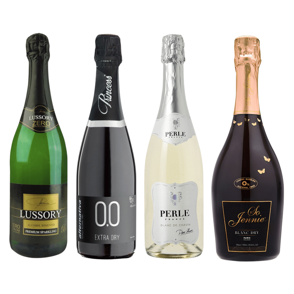 Zero proof non alcoholic sparkling bundle with wines from France, Italy, and Spain