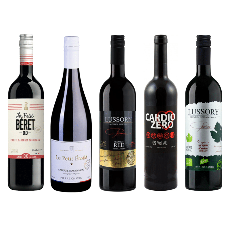 International assortment of zero proof red wines from France and Spain.