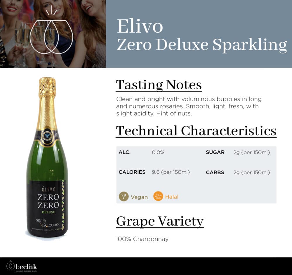 Elivo Zero Zero Deluxe Sparkling Non-Alcoholic Sparkling Wine 750ml - Image 2