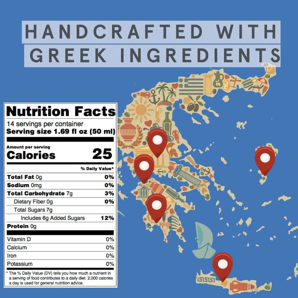 Roots Divino Aperitif Bianco nutrition facts and Greek ingredient sourcing map