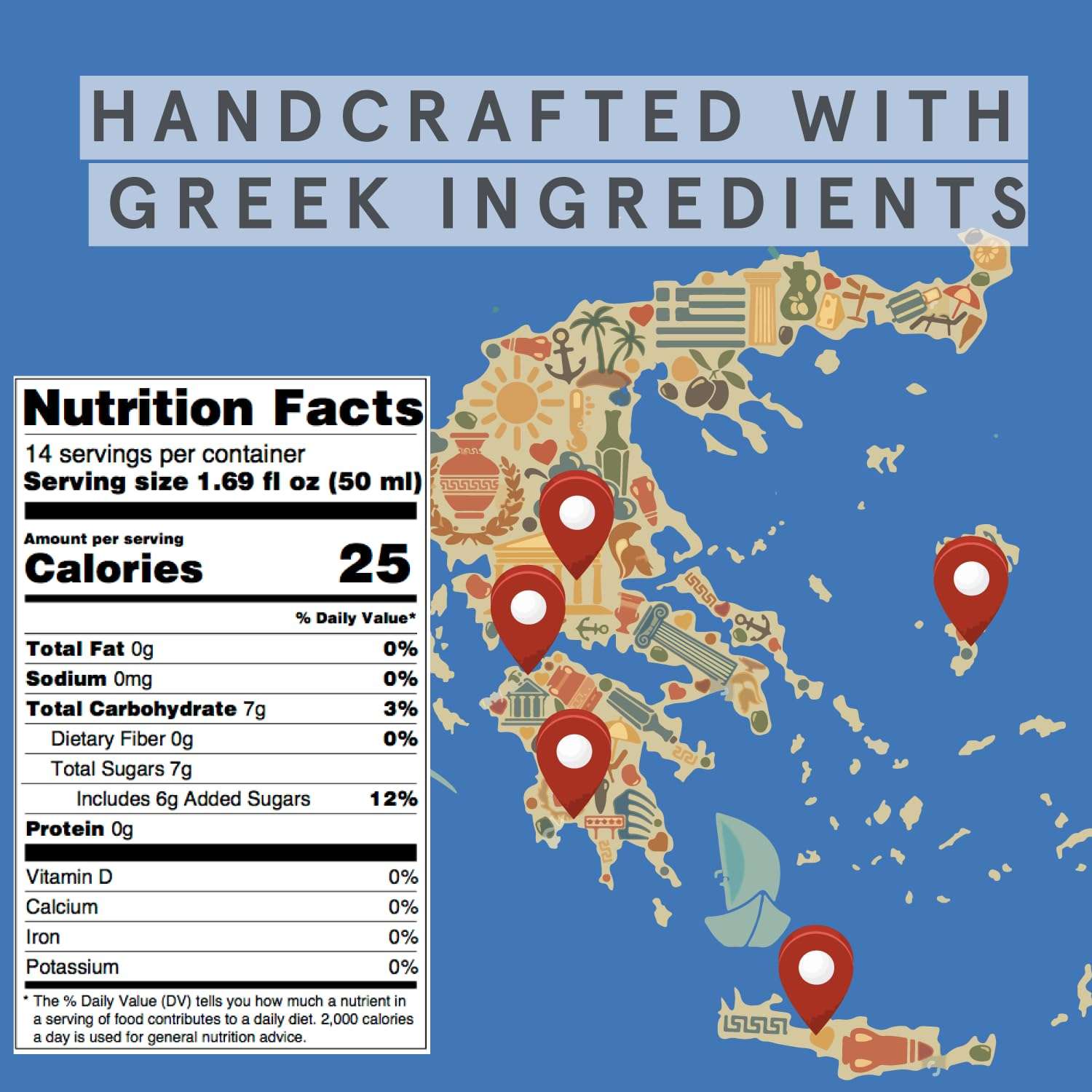 Roots Divino Aperitif Bianco nutrition facts and Greek ingredient sourcing map
