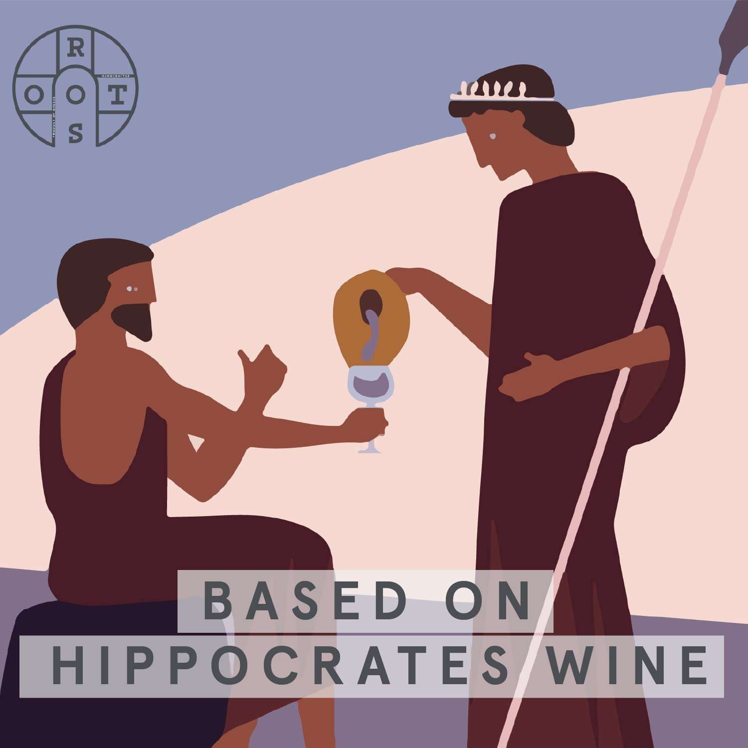 Roots Divino brand illustration inspired by Hippocrates wine and ancient Greek aperitif tradition
