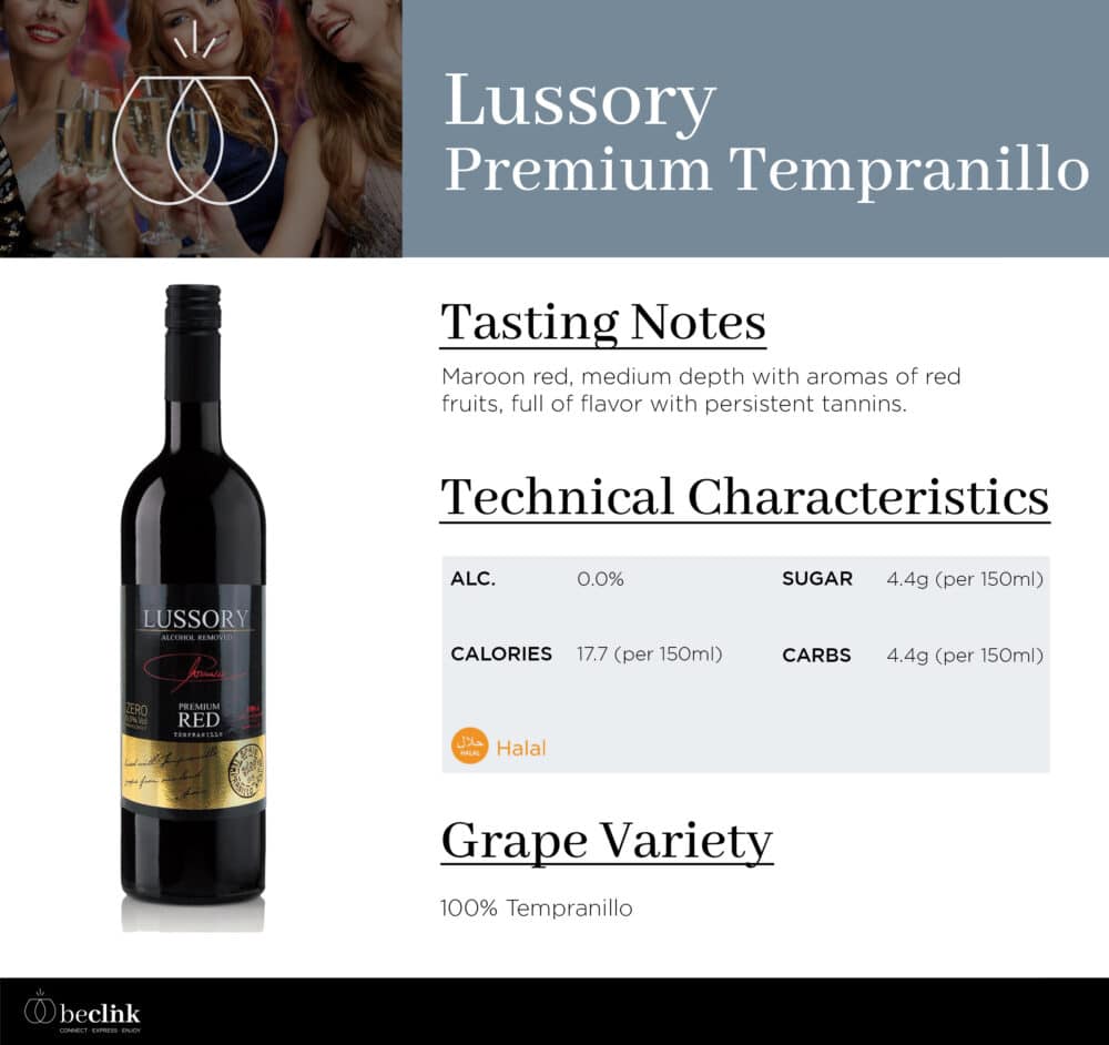 Lussory Tempranillo Non-Alcoholic Red Wine 750ml - Image 2