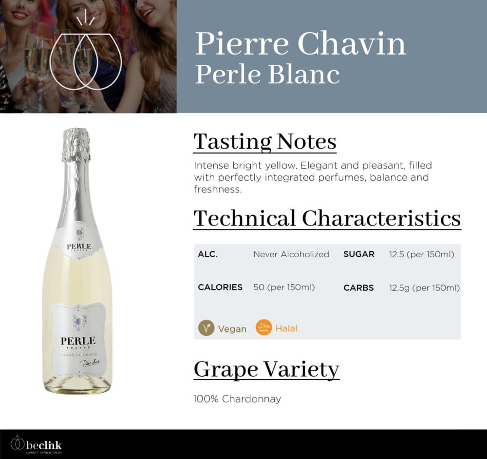 Pierre Chavin Perle Blanc Non-Alcoholic Sparkling Wine 750ml - Image 2