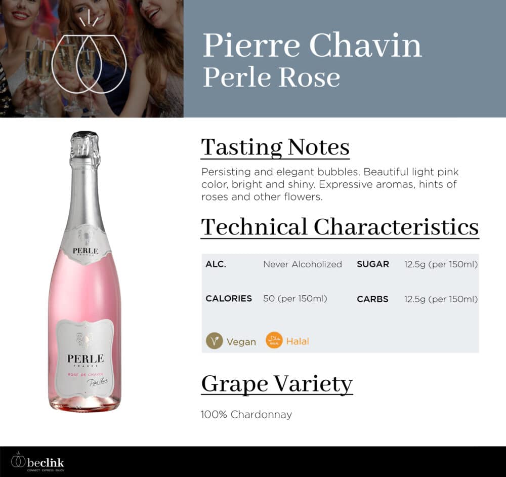 Pierre Chavin Perle Rose Non-Alcoholic Sparkling Wine 750ml - Image 2