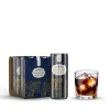 Lyre’s American Malt and Cola non alcoholic RTD 4 pack with rocks glass on ice