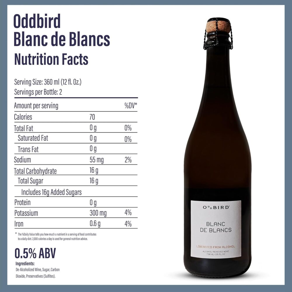 Nutritional information panel for Oddbird Blanc de Blancs 750ml