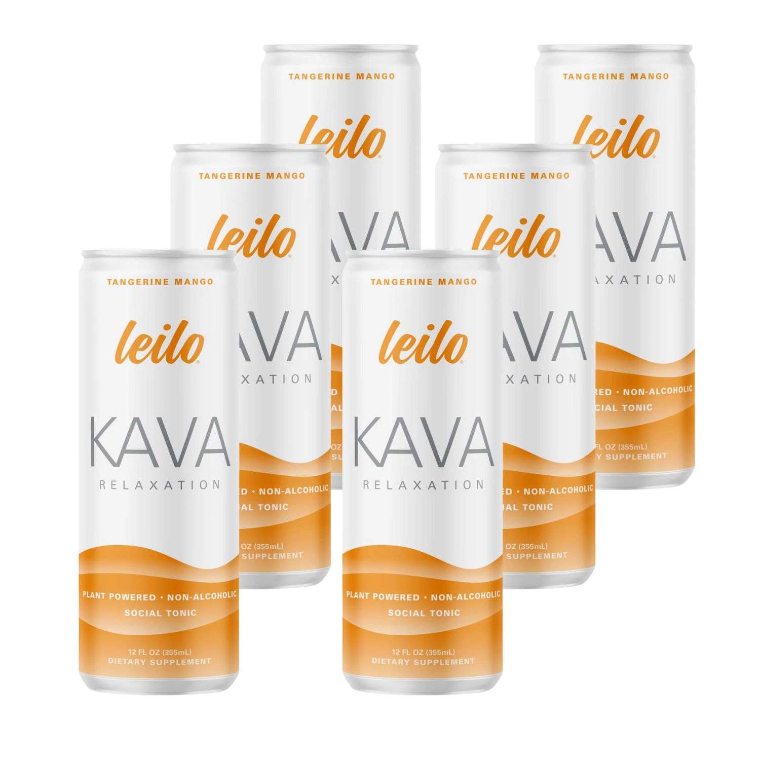 Leilo Kava Relaxation Tangerine Mango 6 Pack Non-Alcoholic Social Tonic
