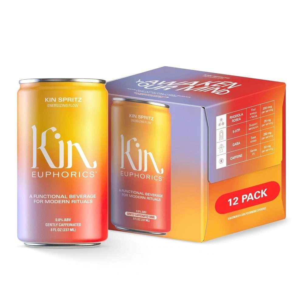 Kin Euphorics Spritz can with 12-pack box packaging