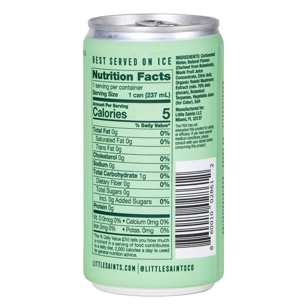 Little Saints Paloma Sparkling Cocktail can showing ingredients and nutrition facts