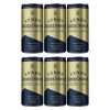 Six-pack of Lyre's Classico Sparkling non-alcoholic sparkling cans, 8.45 fl oz each, in gold and navy with a chilled, condensation-covered finish